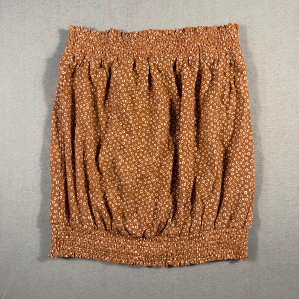 Anthropologie Rust Brown White Dot Smocked Tube Top Cotton Linen Small OB1299853